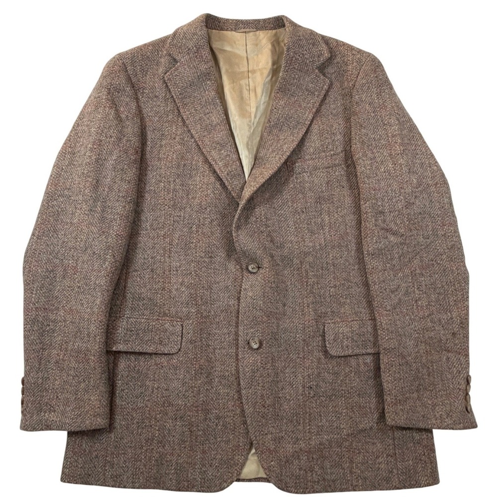 Polo University Ralph Lauren Mens Brown Herringbone Tweed Windowpane Blazer Coat